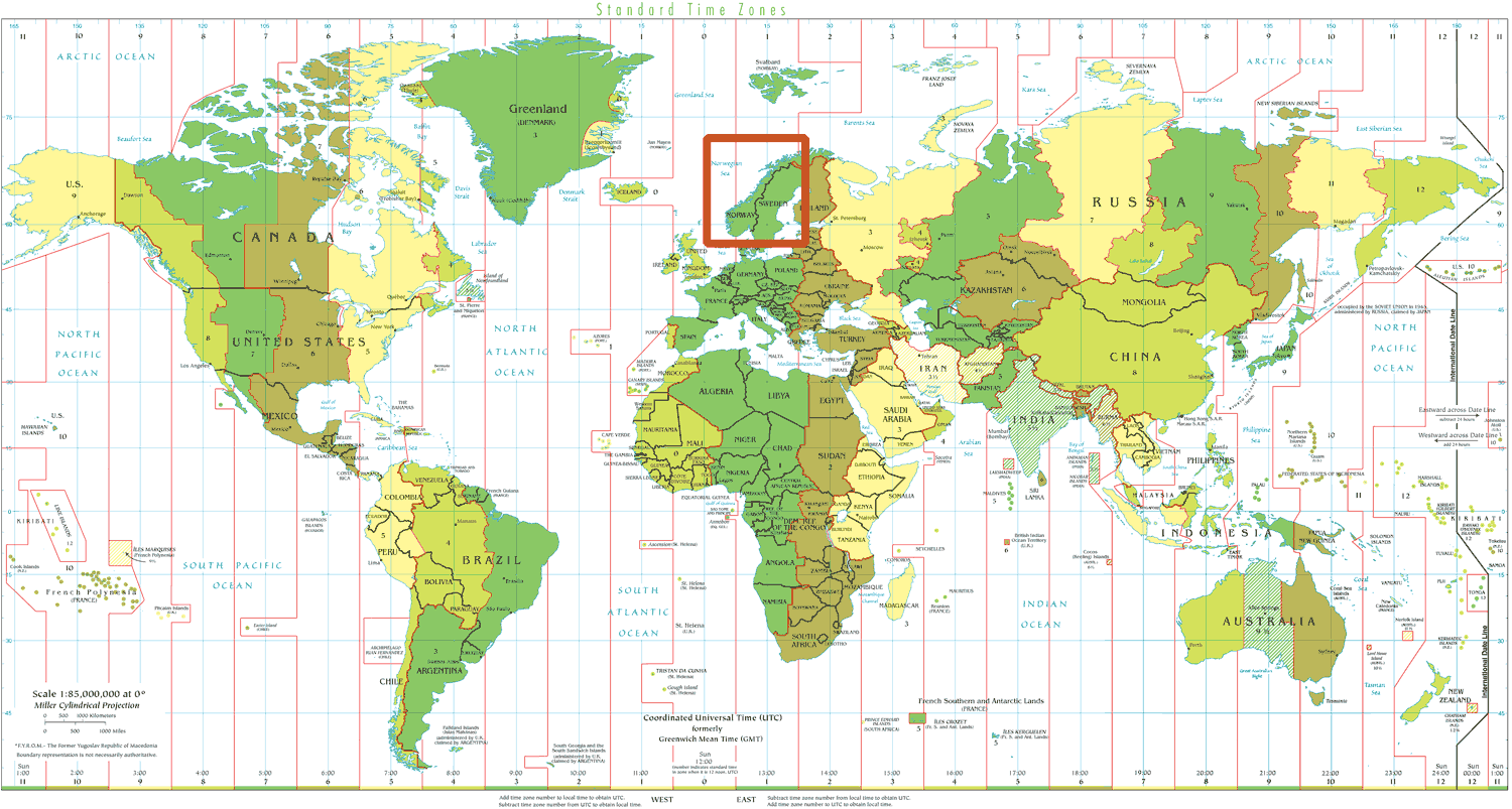 World Time Zones: Norway is UTC+1
