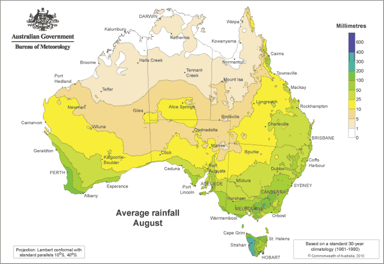 Rain in Australia: August