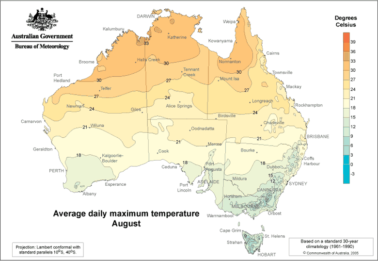 Temperatures Australia: August averages