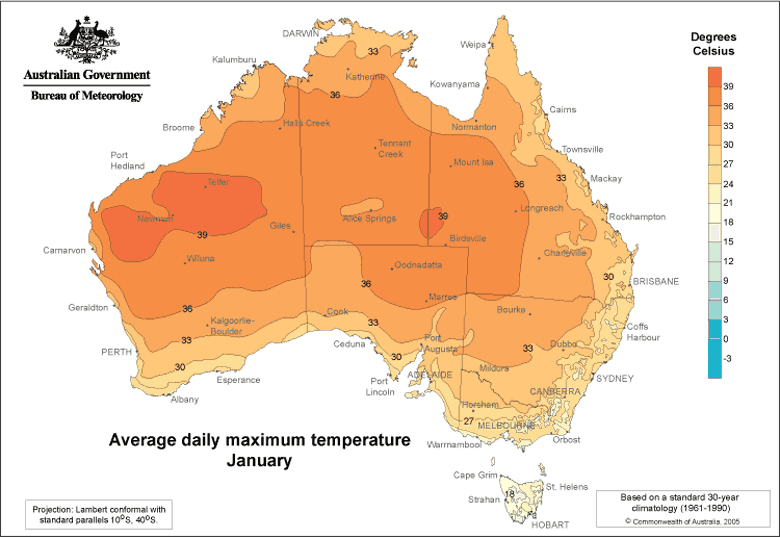 Temperatures Australia: January averages