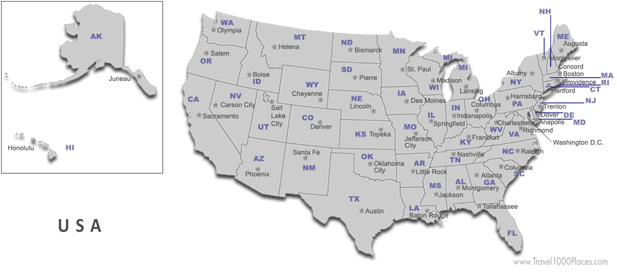USA - map with States and Capitals