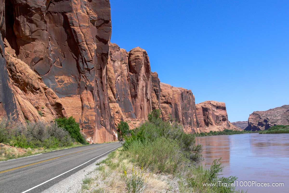 Potash Road (US 279), near Moab, Utah. The road goes along the Colorado River