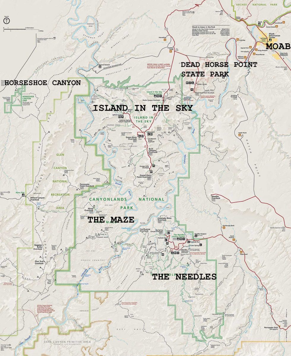 Canyonlands Map [source: NPS; added descriptions: Travel1000Places.com]