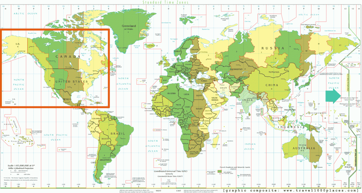 World Time Zones: USA has 6 time zones: UTC-5, UTC-6, UTC-7, UTC-8, UTC-9 (Alaska), UTC-10 (Hawaii)