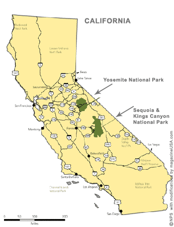 Yosemite National Park and Sequoia Kings Canyon National Park, California, USA [NPS map]