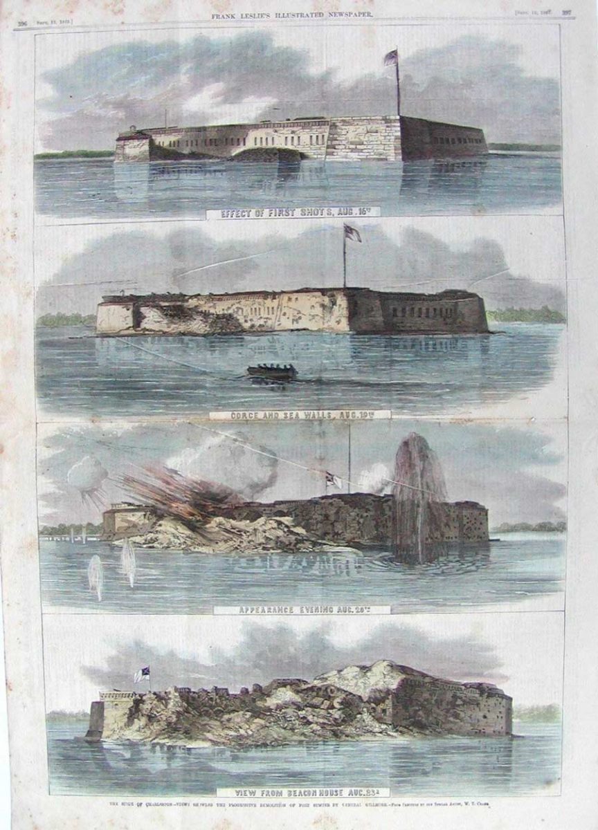 Fort Sumter in August 1863, from Frank Leslie's Illustrated Newspaper. [NPS photo]